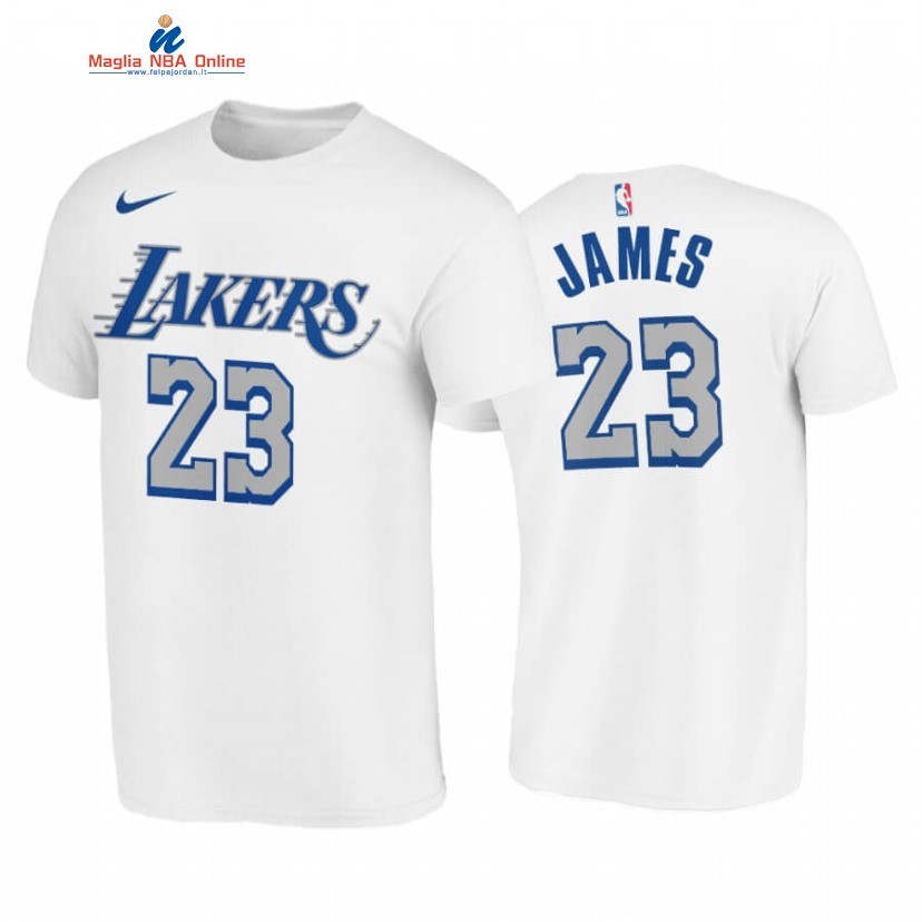 T-Shirt Los Angeles Lakers #23 LeBron James Bianco Città 2020-21 Acquista