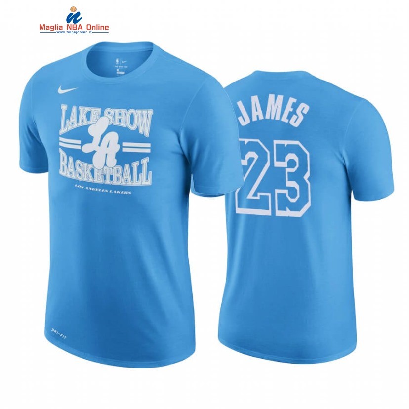 T-Shirt Los Angeles Lakers #23 LeBron James Story Blu Città 2020-21 Acquista