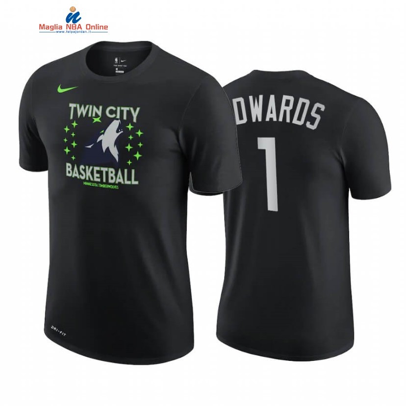 T-Shirt Minnesota Timberwolves #1 Anthony Edwards Story Nero Città 2020-21 Acquista
