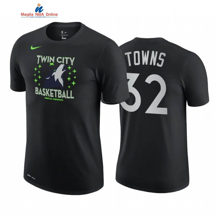 T-Shirt Minnesota Timberwolves #32 Karl Anthony Towns Story Nero Città 2020-21 Acquista