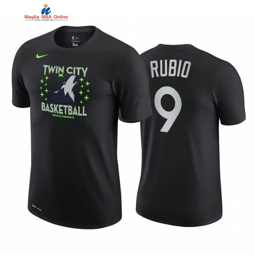 T-Shirt Minnesota Timberwolves #9 Ricky Rubio Story Nero Città 2020-21 Acquista