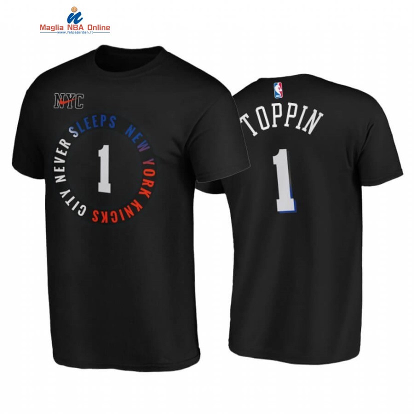 T-Shirt New York Knicks #1 Obi Toppin Never Sleep Nero Città 2020-21 Acquista