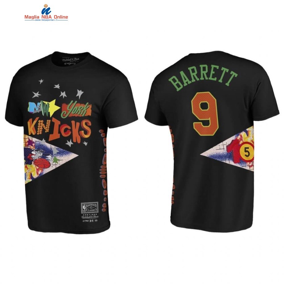T-Shirt New York Knicks #9 RJ Barrett BR Remix Nero Hardwood Classics 2020 Acquista