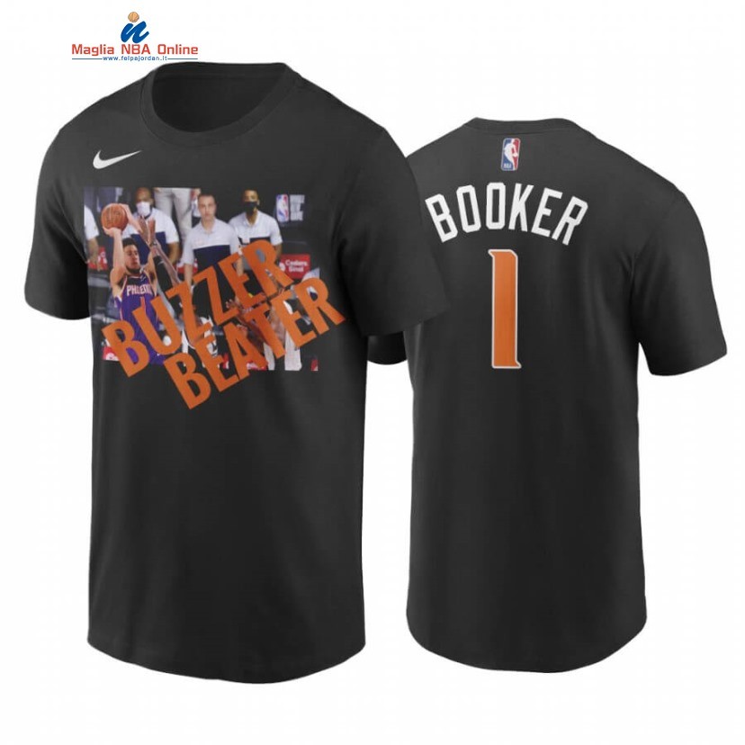 T-Shirt Phoenix Suns #1 Devin Booker Game Winning Buzzer Beater Nero 2020 Acquista