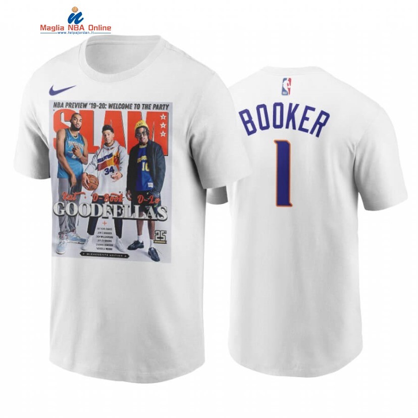 T-Shirt Phoenix Suns #1 Devin Booker Slam Bianco 2020 Acquista