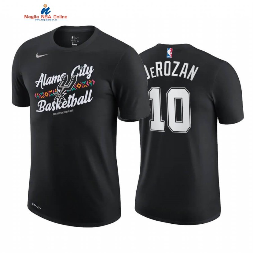 T-Shirt San Antonio Spurs #10 DeMar DeRozan Story Nero Città 2020-21 Acquista