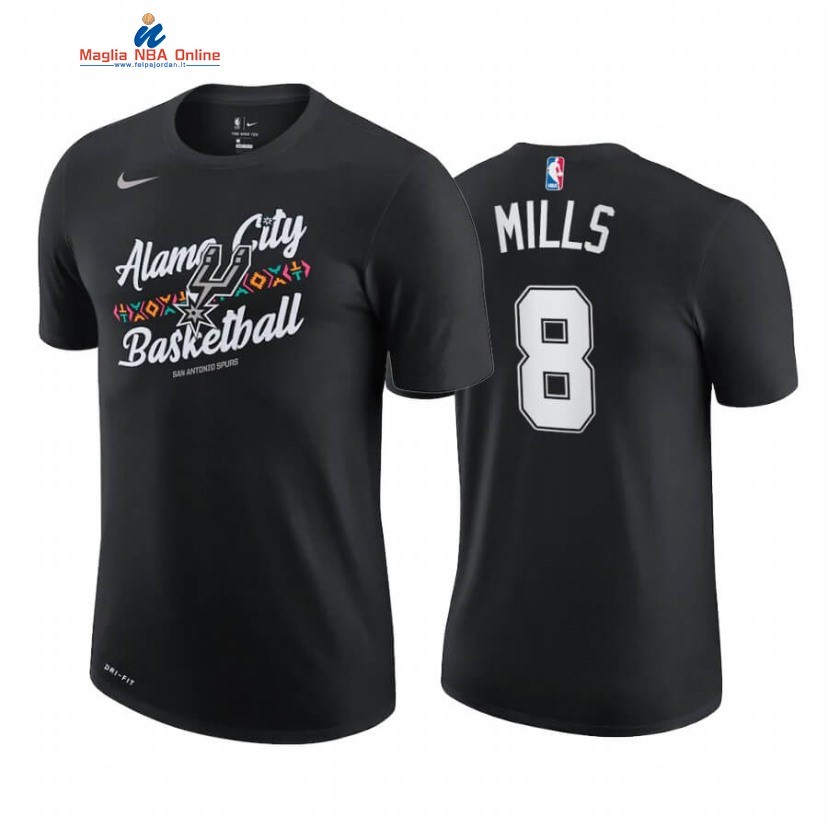 T-Shirt San Antonio Spurs #8 Patty Mills Story Nero Città 2020-21 Acquista