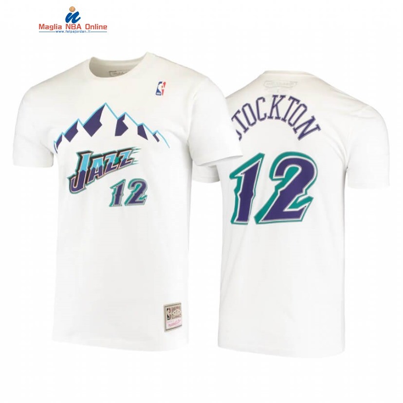 T-Shirt Utah Jazz #12 John Stockton Bianco Hardwood Classics Acquista