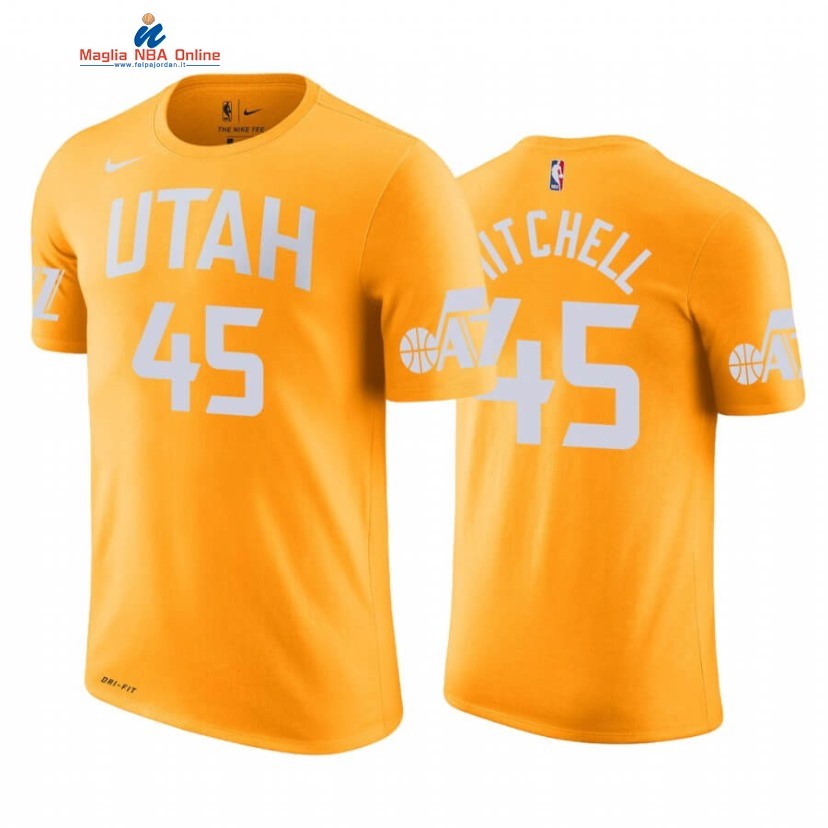 T-Shirt Utah Jazz #45 Donovan Mitchell Black Friday Giallo Città 2019-20 Acquista