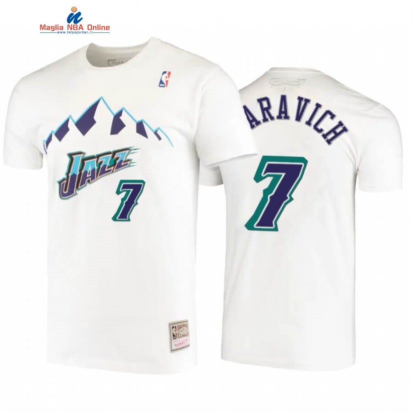 T-Shirt Utah Jazz #7 Jazz Pete Maravich Bianco Hardwood Classics Acquista