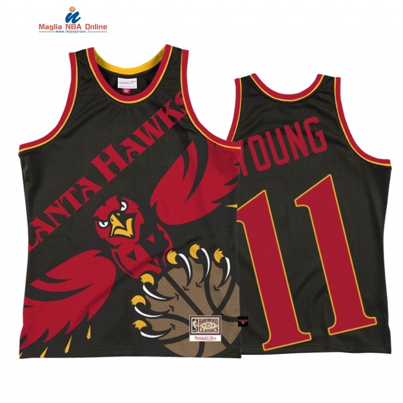 Maglia NBA Atlanta Hawks #11 Trae Young Big Face 2 Nero Hardwood Classics 2021 Acquista