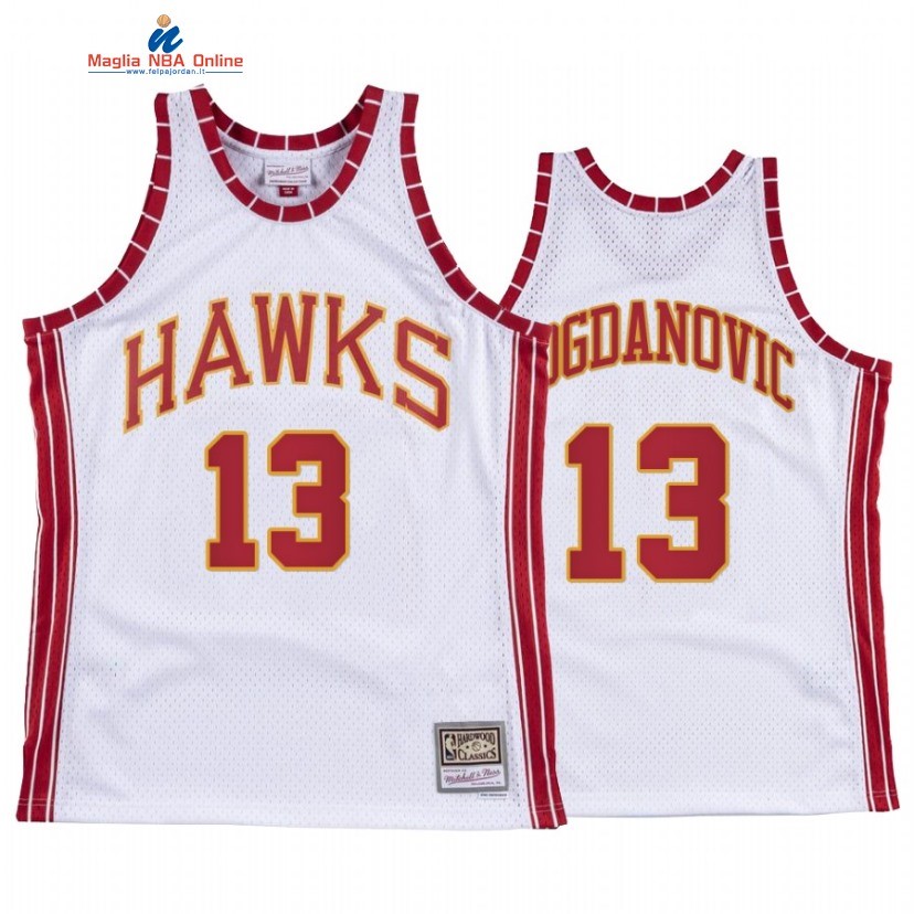 Maglia NBA Atlanta Hawks #13 Bogdan Bogdanovic Bianco Hardwood Classics Acquista