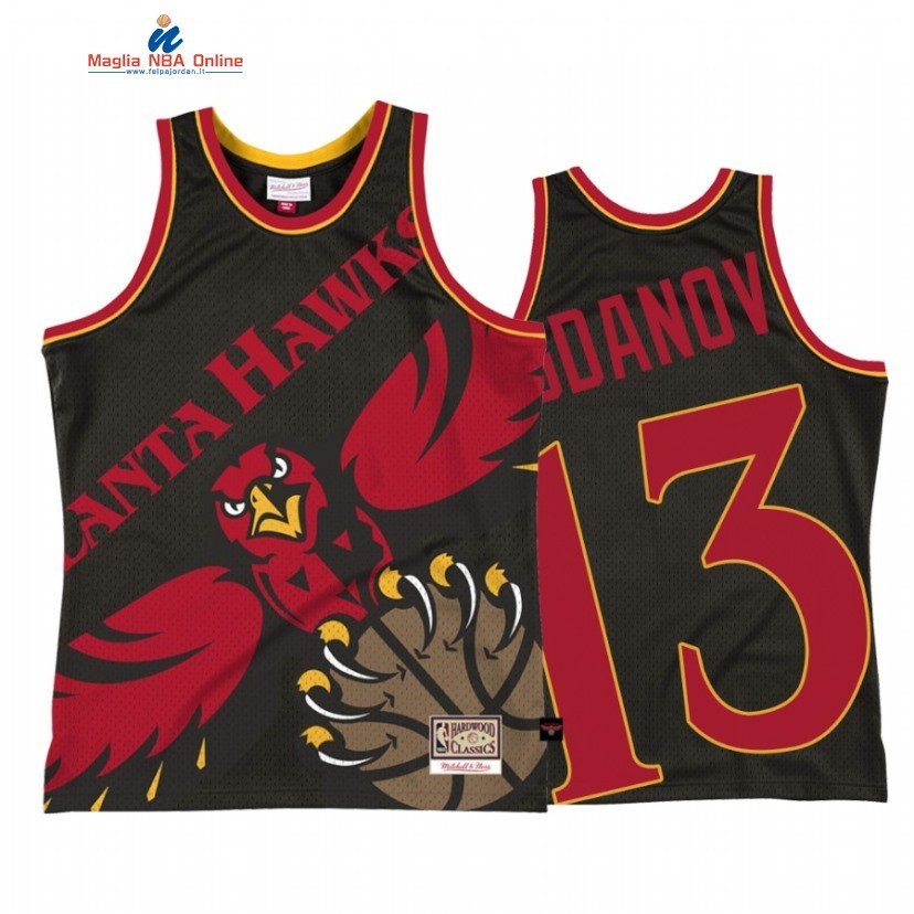 Maglia NBA Atlanta Hawks #13 Bogdan Bogdanovic Big Face 2 Nero Hardwood Classics 2021 Acquista