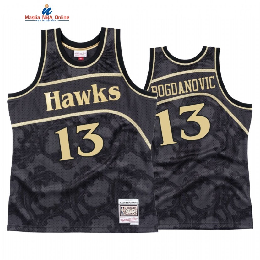 Maglia NBA Atlanta Hawks #13 Bogdan Bogdanovic Nero Hardwood Classics 2021 Acquista