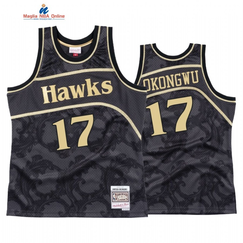Maglia NBA Atlanta Hawks #17 Onyeka Okongwu Nero Hardwood Classics 2020-21 Acquista