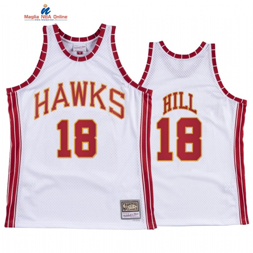 Maglia NBA Atlanta Hawks #18 Solomon Hill Bianco Hardwood Classics Acquista