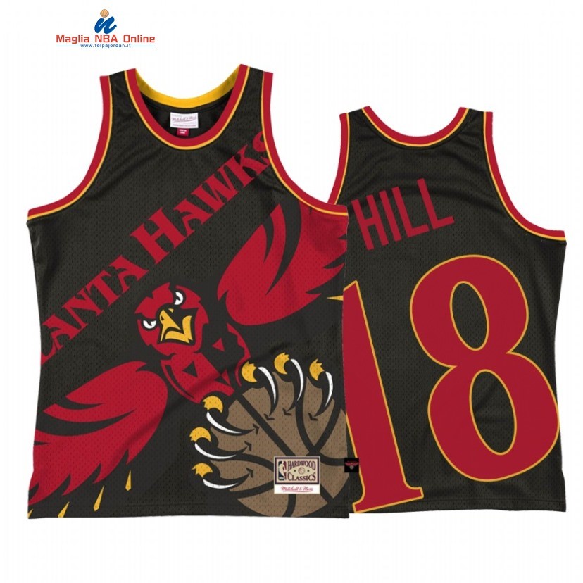Maglia NBA Atlanta Hawks #18 Solomon Hill Big Face 2 Nero Hardwood Classics 2021 Acquista