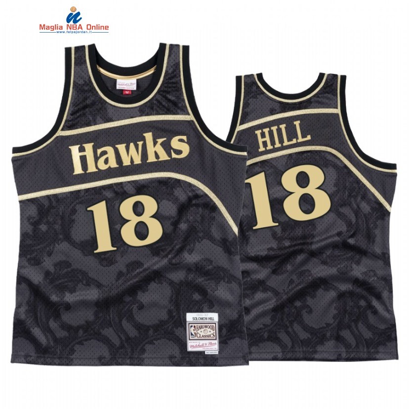 Maglia NBA Atlanta Hawks #18 Solomon Hill Nero Hardwood Classics 2020-21 Acquista