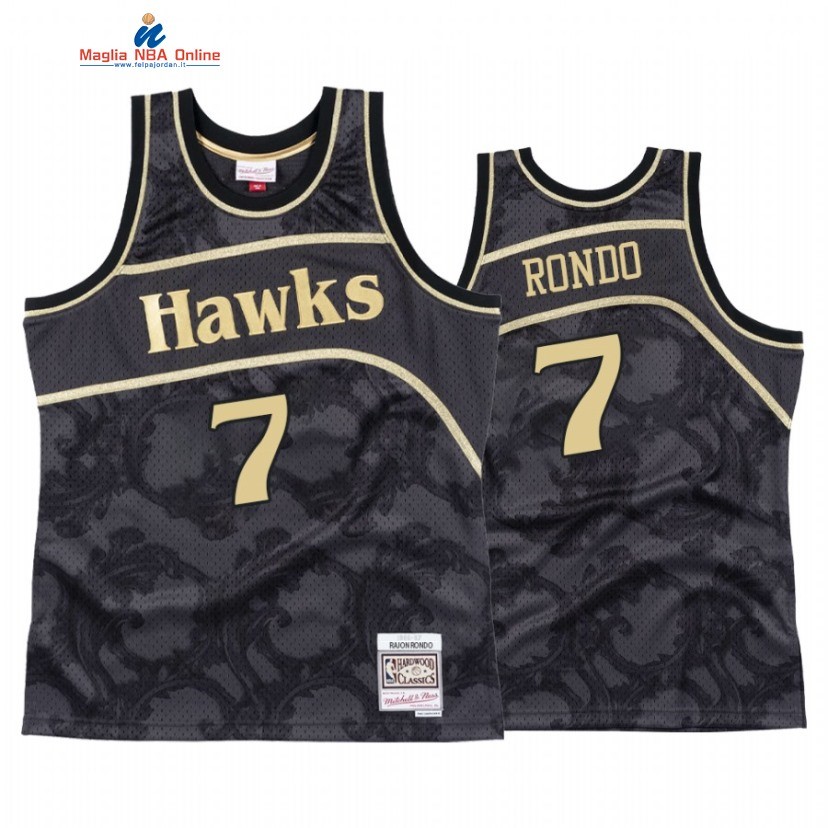 Maglia NBA Atlanta Hawks #7 Rajon Rondo Nero Hardwood Classics 2021 Acquista