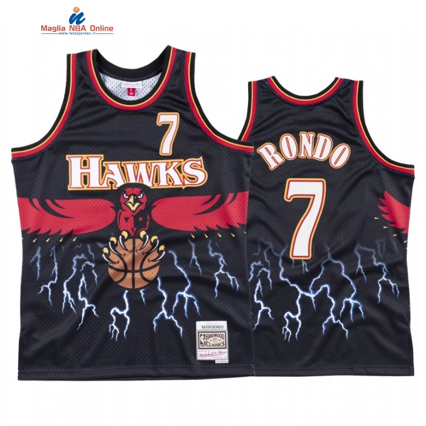 Maglia NBA Atlanta Hawks #7 Rajon Rondo Nero Hardwood Classics Acquista