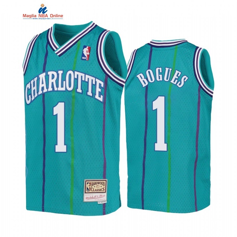 Maglia NBA Bambino Charlotte Hornets #1 Tyrone Bogues Teal Hardwood Classics 1992-93 Acquista