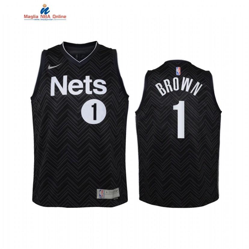 Maglia NBA Bambino Earned Edition Brooklyn Nets #1 Bruce Brown Nero 2021 Acquista