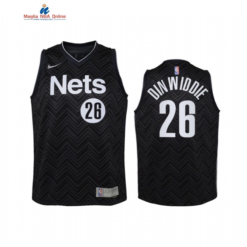 Maglia NBA Bambino Earned Edition Brooklyn Nets #26 Spencer Dinwiddie Nero 2021 Acquista