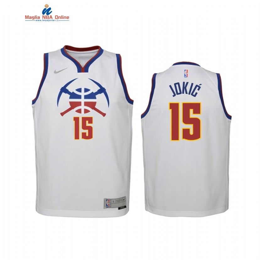 Maglia NBA Bambino Earned Edition Denve Nuggets #15 Nikola Jokic Bianco 2021 Acquista