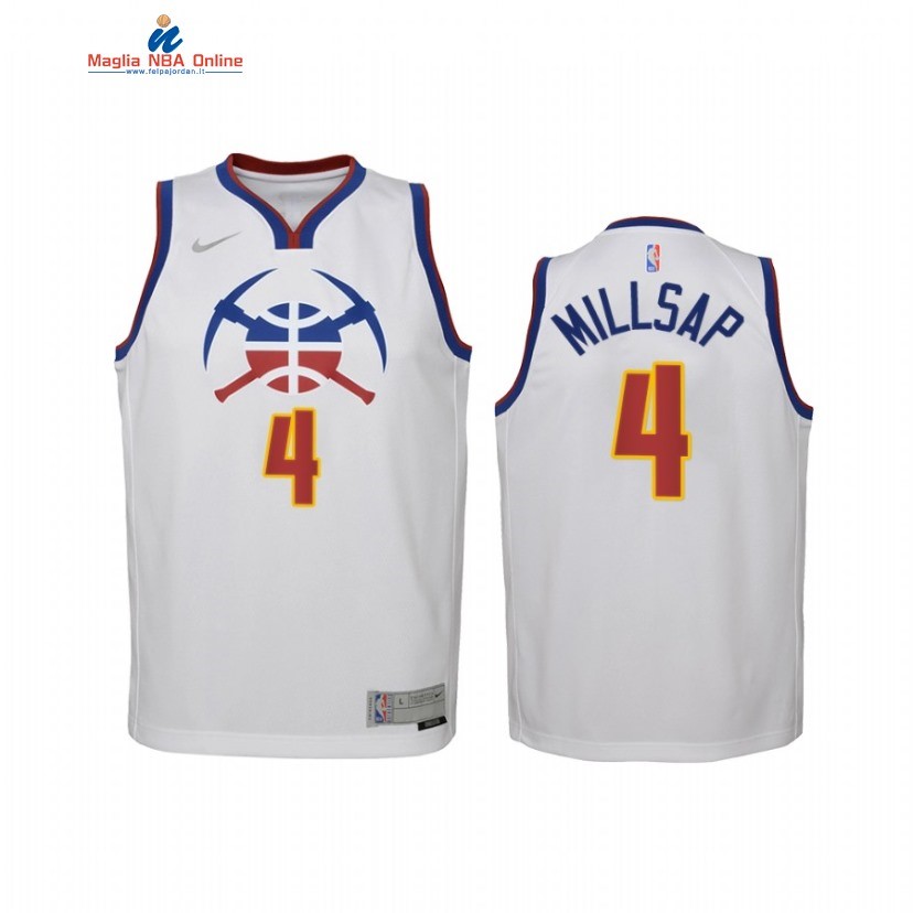 Maglia NBA Bambino Earned Edition Denve Nuggets #4 Paul Millsap Bianco 2021 Acquista