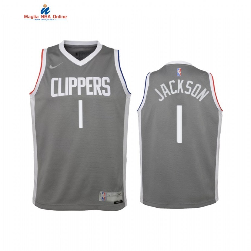 Maglia NBA Bambino Earned Edition Los Angeles Clippers #1 Reggie Jackson Grigio 2021 Acquista