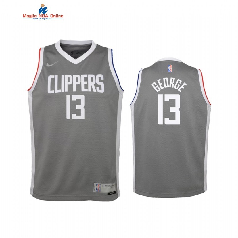 Maglia NBA Bambino Earned Edition Los Angeles Clippers #13 Paul George Grigio 2021 Acquista