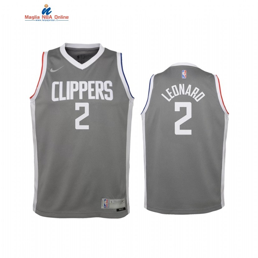 Maglia NBA Bambino Earned Edition Los Angeles Clippers #2 Kawhi Leonard Grigio 2021 Acquista