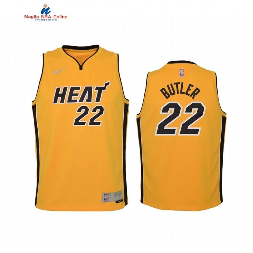 Maglia NBA Bambino Earned Edition Miami Heat #22 Jimmy Butler Giallo 2021 Acquista
