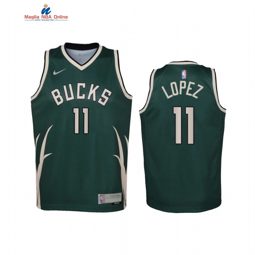 Maglia NBA Bambino Earned Edition Milwaukee Bucks #11 Brook Lopez Verde 2021 Acquista