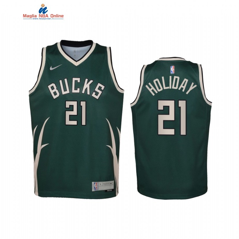 Maglia NBA Bambino Earned Edition Milwaukee Bucks #21 Jrue Holiday Verde 2021 Acquista