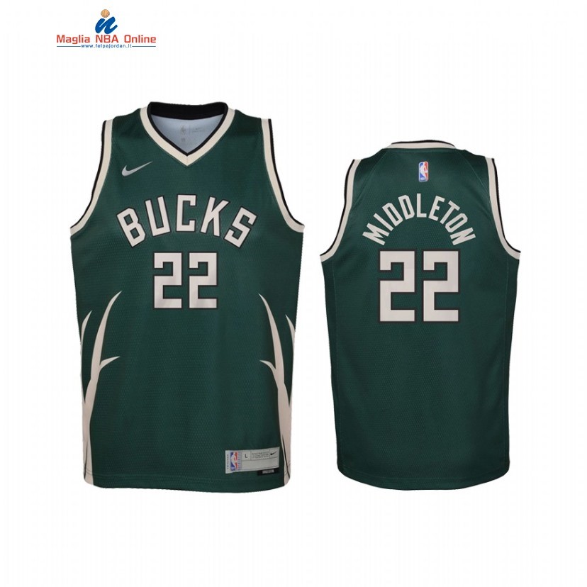 Maglia NBA Bambino Earned Edition Milwaukee Bucks #22 Khris Middleton Verde 2021 Acquista