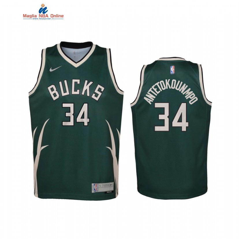 Maglia NBA Bambino Earned Edition Milwaukee Bucks #34 Giannis Antetokounmpo Verde 2021 Acquista