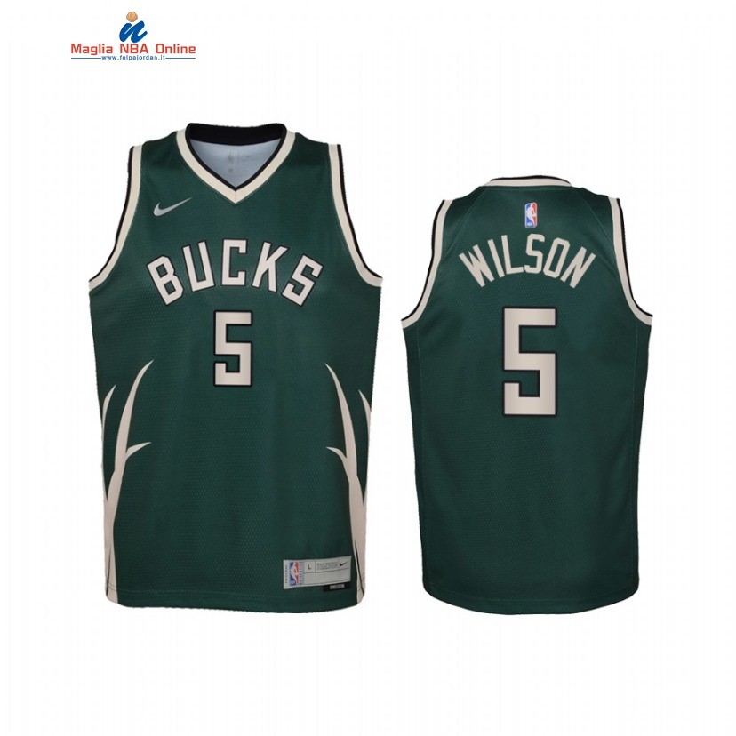 Maglia NBA Bambino Earned Edition Milwaukee Bucks #5 D.J. Wilson Verde 2021 Acquista