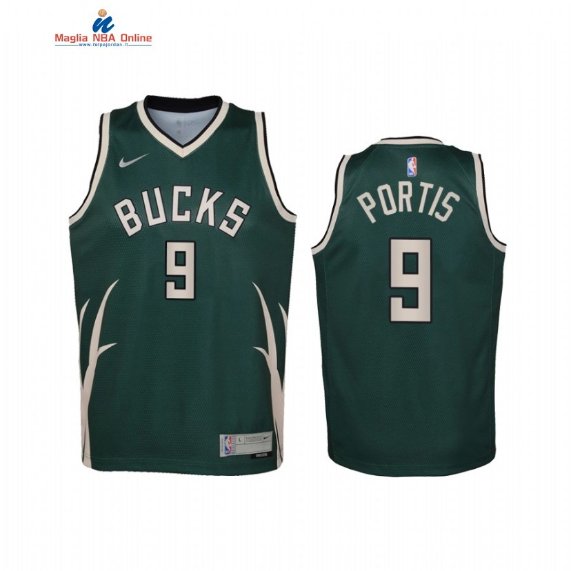 Maglia NBA Bambino Earned Edition Milwaukee Bucks #9 Bobby Portis Verde 2021 Acquista