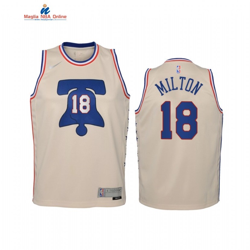 Maglia NBA Bambino Earned Edition Philadelphia Sixers #18 Shake Milton Crema 2021 Acquista