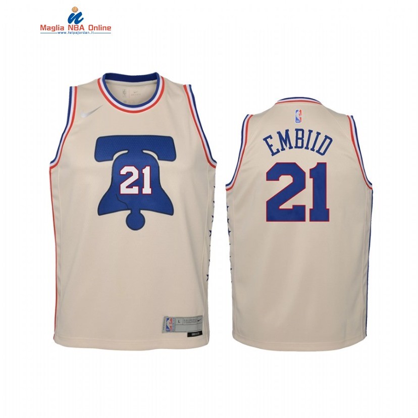 Maglia NBA Bambino Earned Edition Philadelphia Sixers #21 Joel Embiid Crema 2021 Acquista