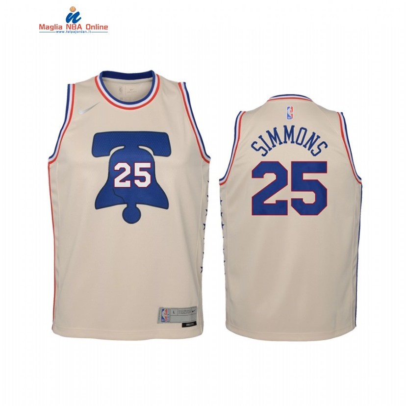 Maglia NBA Bambino Earned Edition Philadelphia Sixers #25 Ben Simmons Crema 2021 Acquista