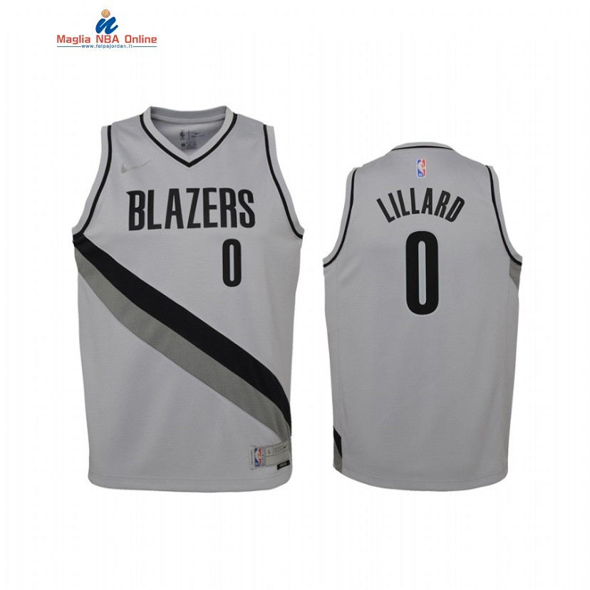 Maglia NBA Bambino Earned Edition Portland Trail Blazers #0 Damian Lillard Grigio 2021 Acquista