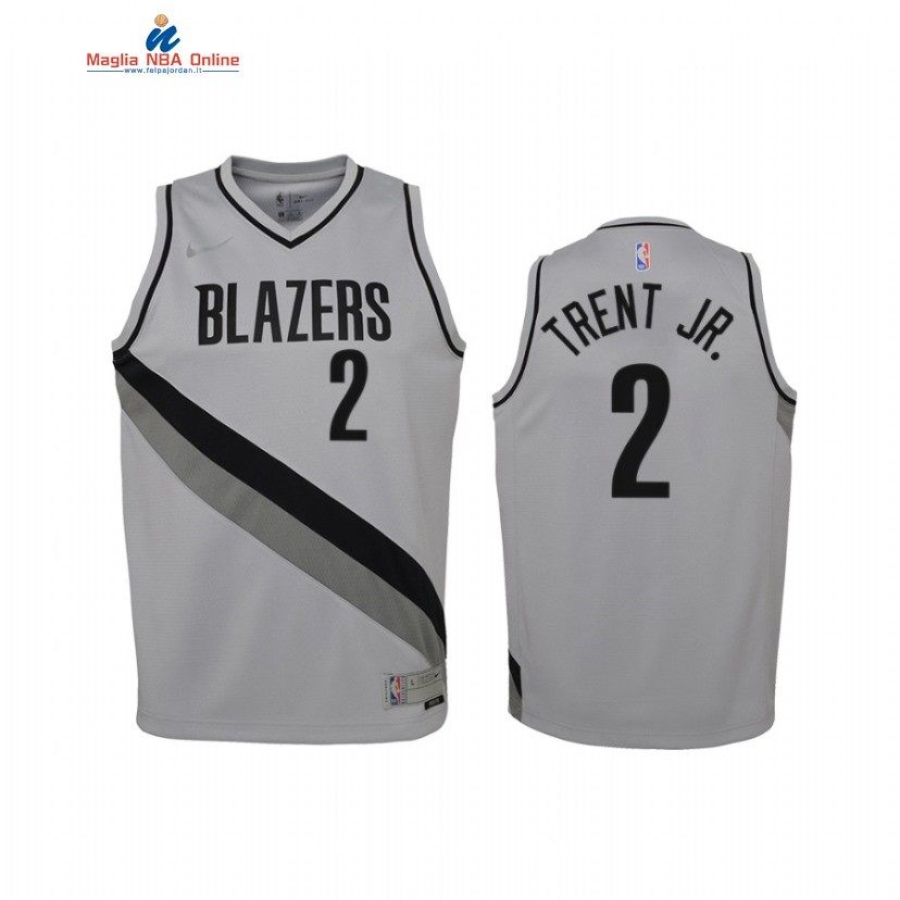 Maglia NBA Bambino Earned Edition Portland Trail Blazers #2 Gary Trent Jr. Grigio 2021 Acquista