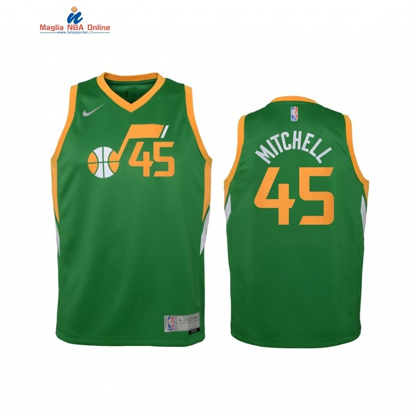 Maglia NBA Bambino Earned Edition Utah Jazz #45 Donovan Mitchell Verde 2021 Acquista