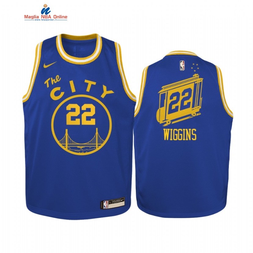 Maglia NBA Bambino Golden State Warriors #22 Andrew Wiggins Blu Hardwood Classics 2020-21 Acquista