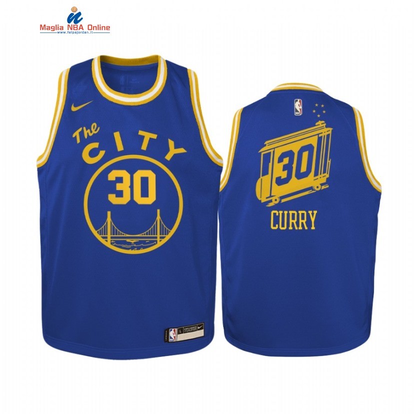 Maglia NBA Bambino Golden State Warriors #30 Stephen Curry Blu Hardwood Classics 2020-21 Acquista