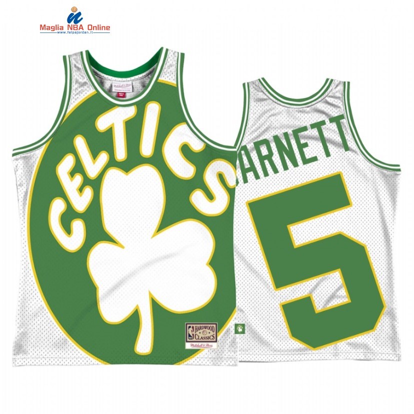 Maglia NBA Boston Celtics #5 Kevin Garnett Big Face 2 Bianco Hardwood Classics Acquista