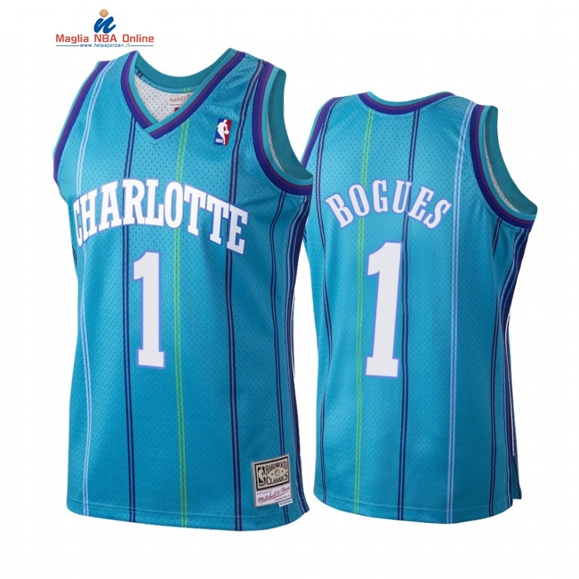 Maglia NBA Charlotte Hornets #1 Tyrone Bogues Teal Hardwood Classics 1999-00 Acquista