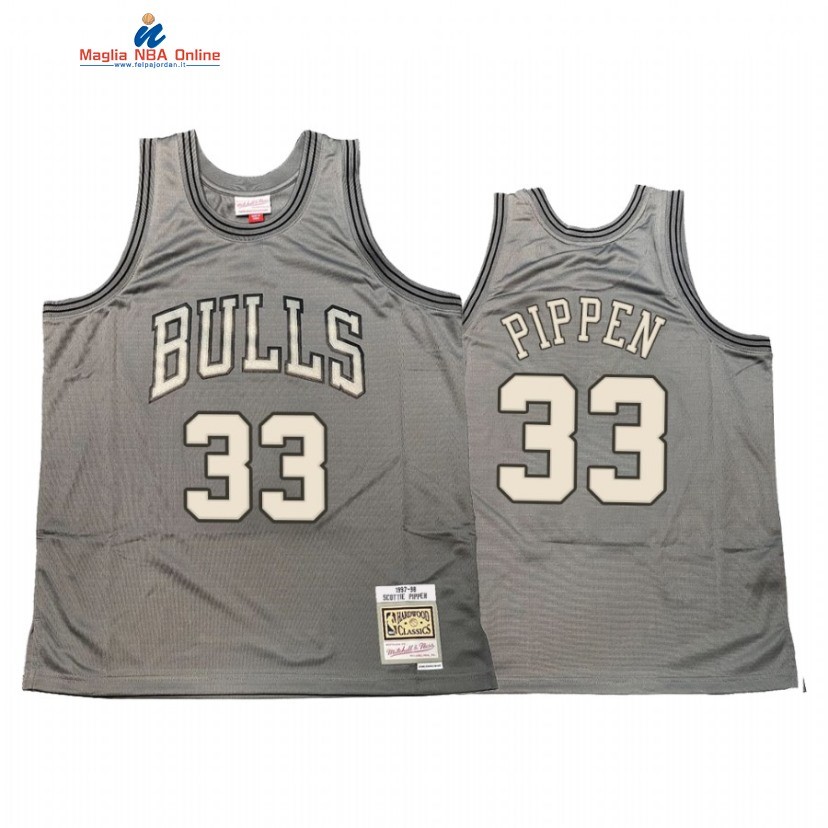 Maglia NBA Chicago Bulls #33 Scottie Pippen Grigio Hardwood Classics Acquista